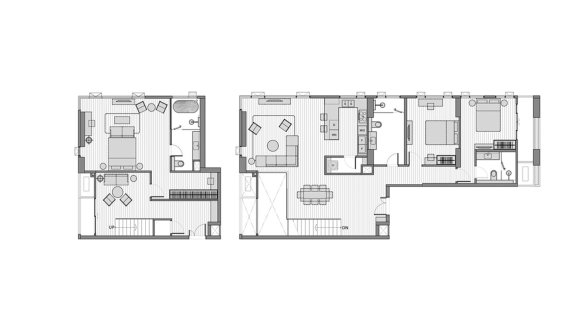 Duplex floor plan, 3 bedrooms in Muniq Sukhumvit 23 No. 11017 (2D)