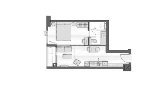 Condominium floor plan, 1 bedroom in Muniq Sukhumvit 23 No. 11006 (2D)
