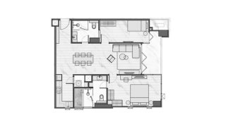 Condominium floor plan, 2 bedrooms in Muniq Sukhumvit 23 No. 11015