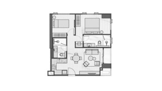 Condominium floor plan, 2 bedrooms in Muniq Sukhumvit 23 No. 11009