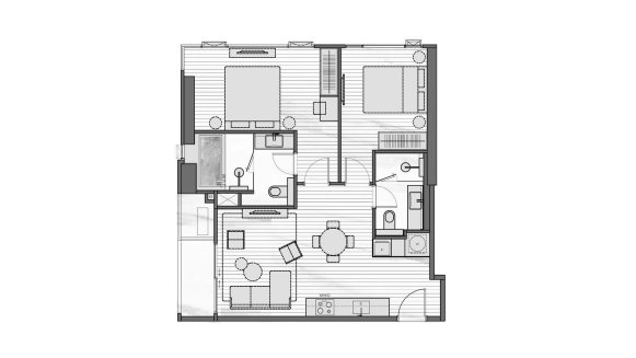Condominium floor plan, 2 bedrooms in Muniq Sukhumvit 23 No. 11011 (2D)